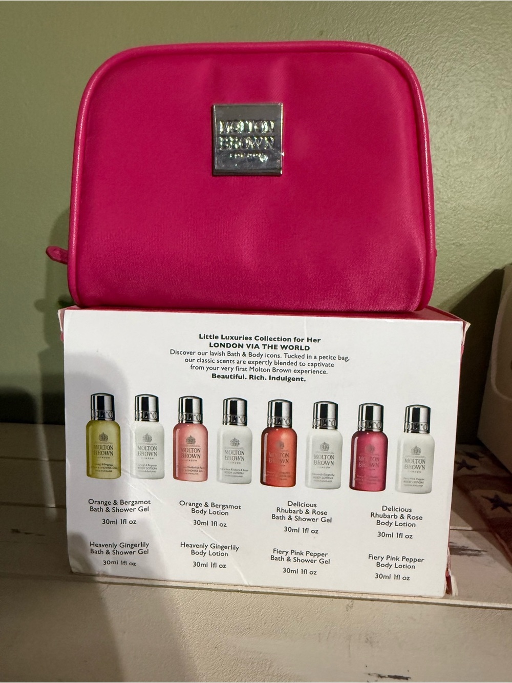 Molton Brown Bright Pink Travel Bath & Body Set with Cosmetic Pouch